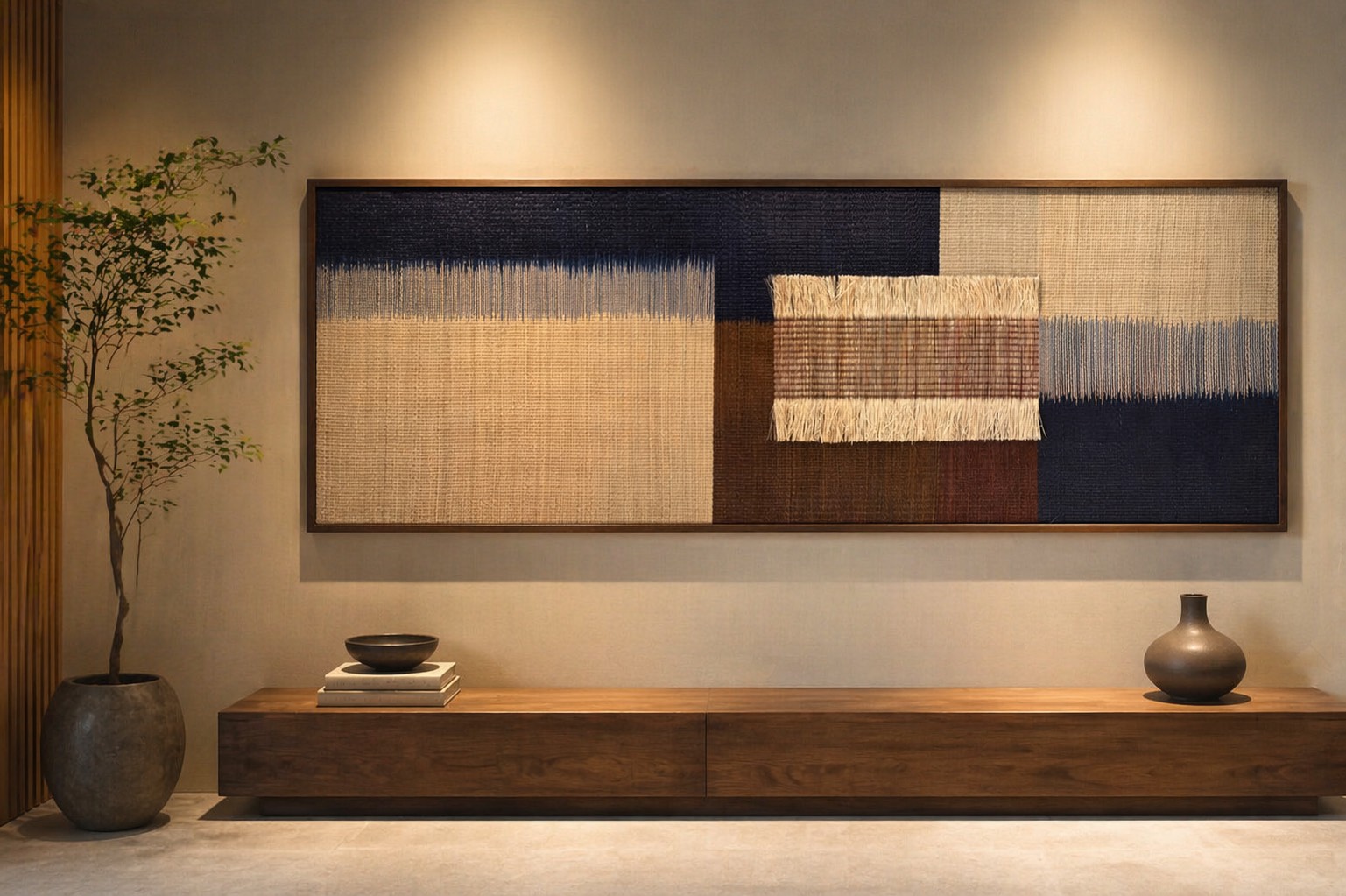 Woven frame Tribe series 100x300 cm(กรอบไม้น้ำตาล )