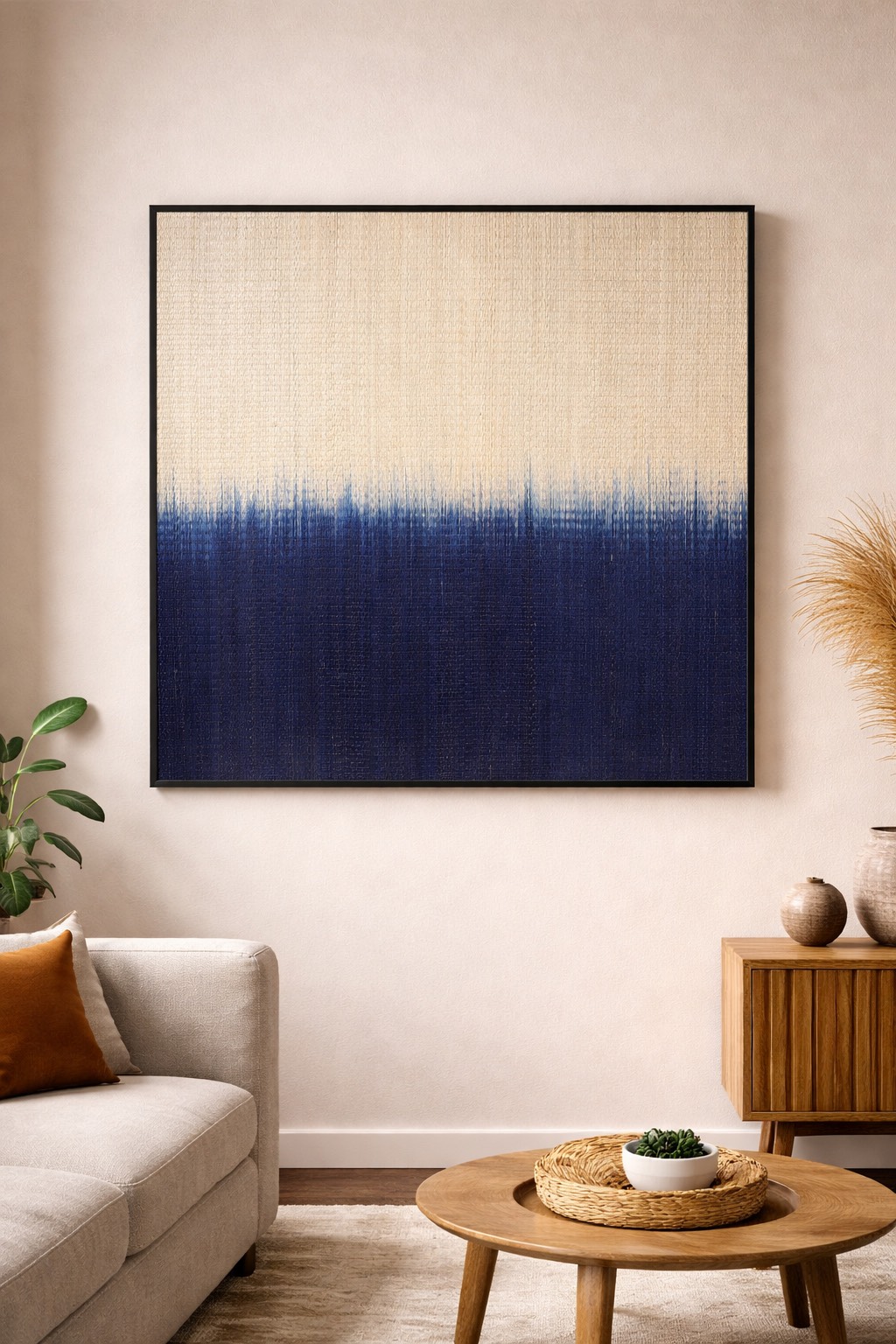 Woven frame gradient blue  120x120 cm(กรอบไม้ดำ )